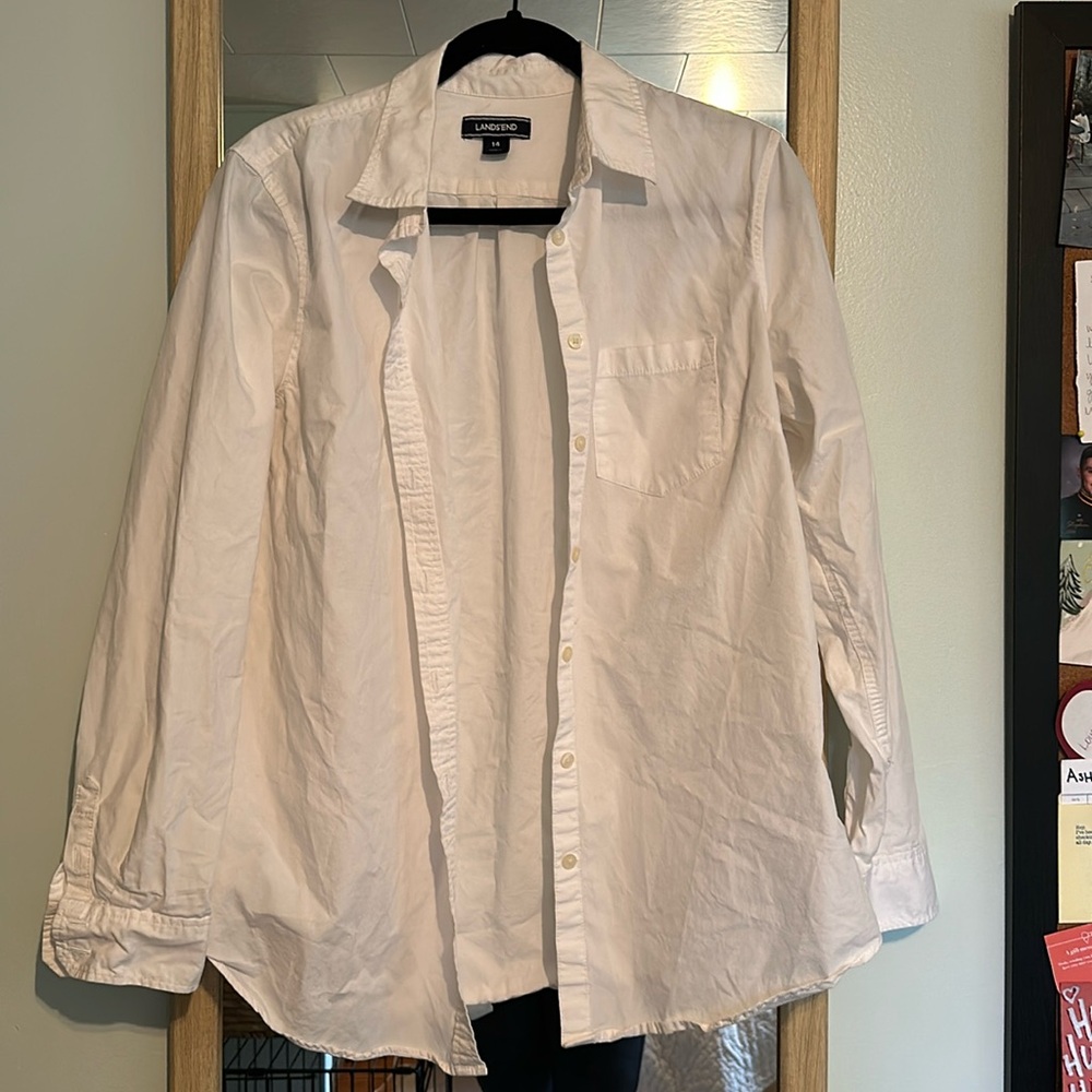 Lands end white button down